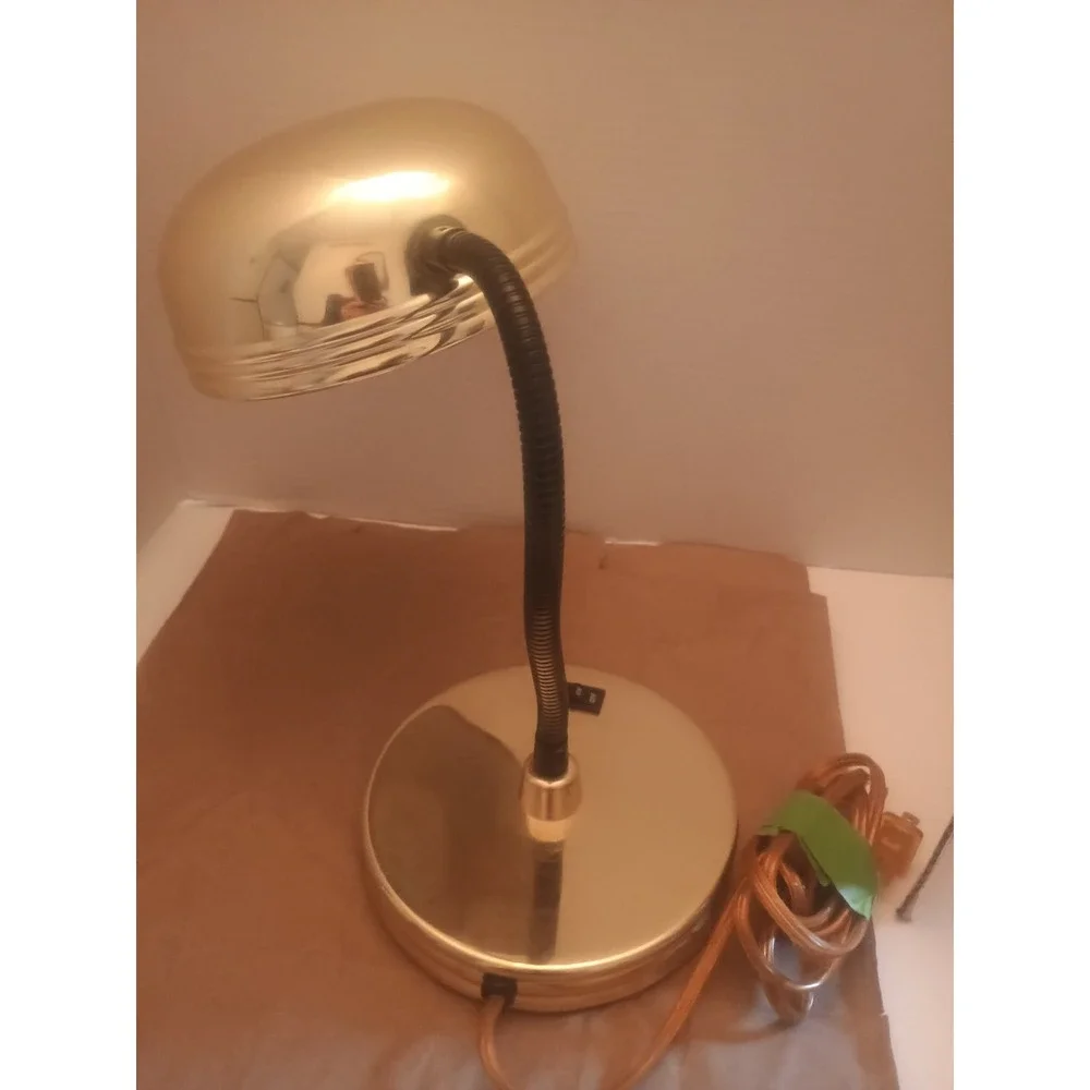 MCM 80'S Gold Brass Black Gooseneck Helo Leuchten Style Cheyenne Table Desk Lamp